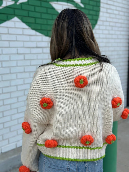 IVORY AND GREEN KNITTED PUMPKIN CARDIGAN