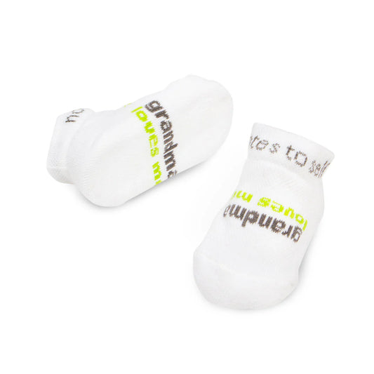 INFANT SOCKS - GRANDMA LOVES ME - LOVED - WHITE W/LIME GREEN (3-12MOS)