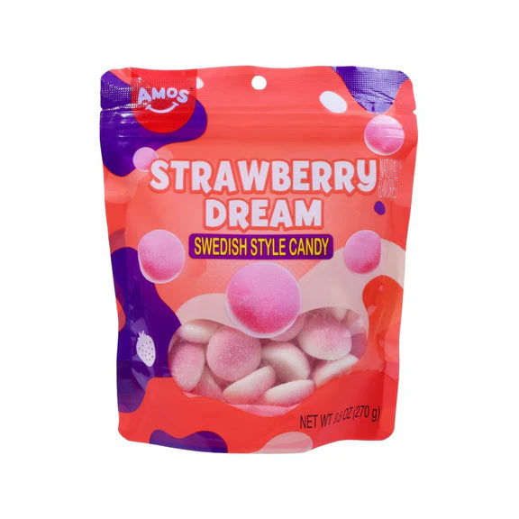 AMOS FIZZY STRAWBERRY DREAMS SWEDISH STYLE CANDY 9.5 OZ