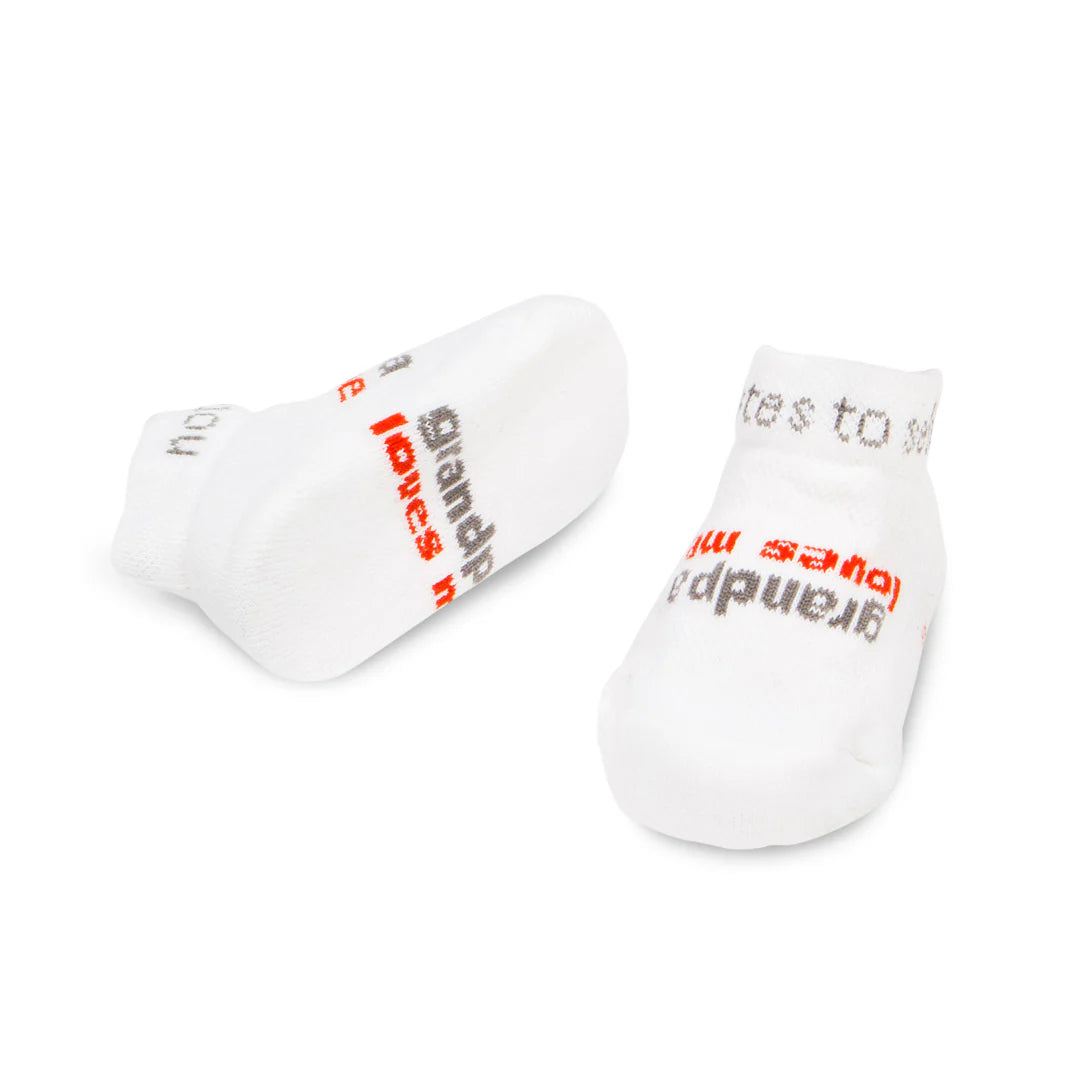 INFANT SOCKS - GRANDPA LOVES ME - LOVED - WHITE W/ORANGE (3-12MOS)
