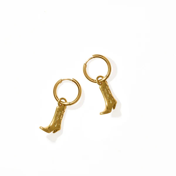 HUGGIE CHARM EARRINGS - LUCA BOOT GOLD