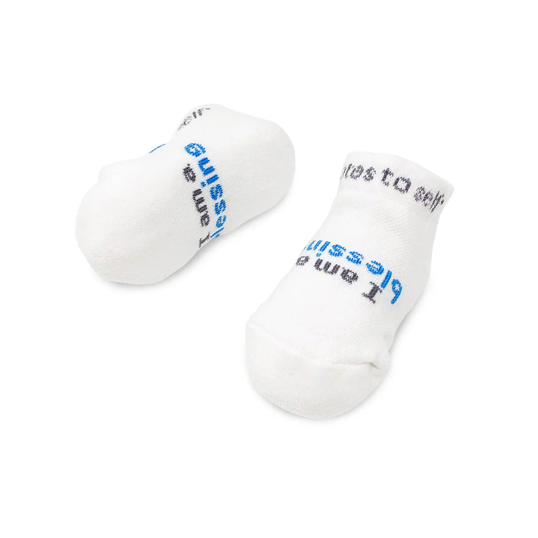 INFANT SOCKS - I AM A BLESSING - WHITE W/BLUE (3-12MOS)