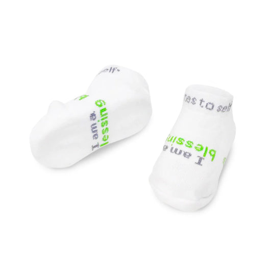 INFANT SOCKS - I AM A BLESSING - WHITE W/LIME GREEN (3-12MOS)