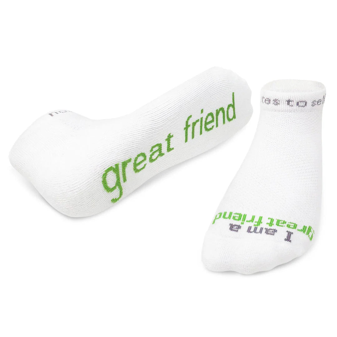 SOCKS - I AM A GREAT FRIEND - WHITE W/LIGHT GREEN