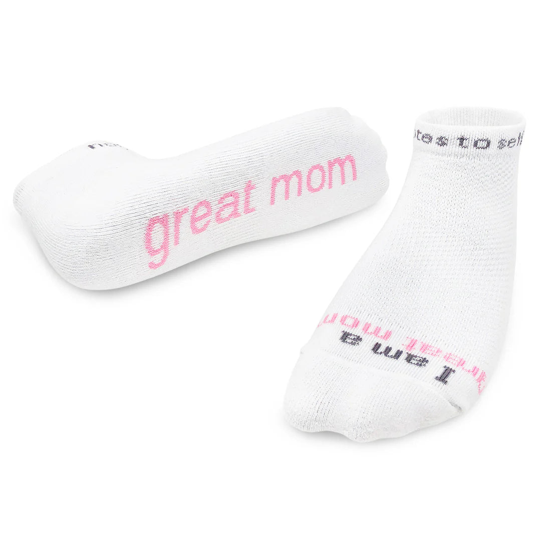 SOCKS - I AM A GREAT MOM - WHITE W/SOFT PINK