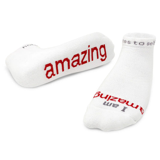 SOCKS - I AM AMAZING - WHITE W/RED