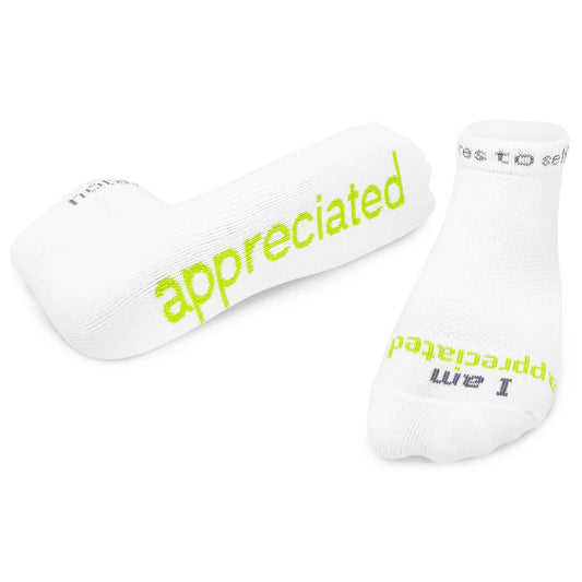 SOCKS - I AM APPRECIATED - WHITE W/LIME GREEN