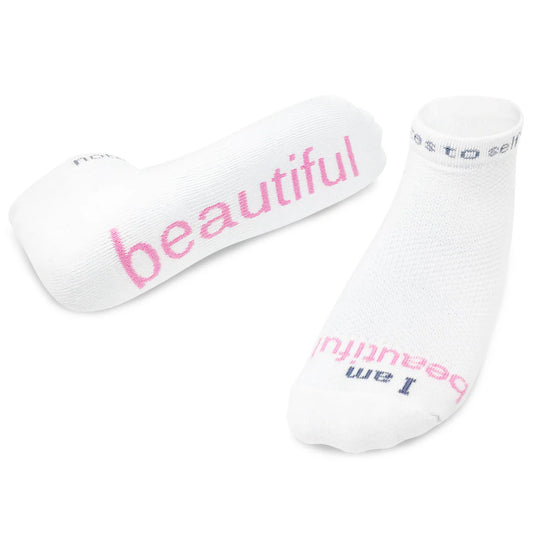 SOCKS - I AM BEAUTIFUL - WHITE W/SOFT PINK