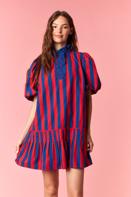 NAVY & RED STRIPE MINI DRESS