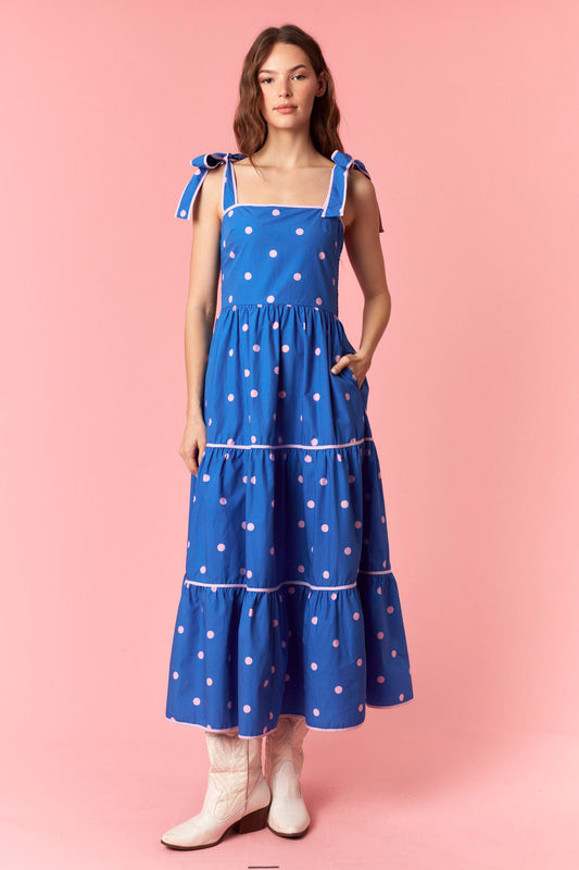 POLKA DOT WITH STRIPE BINDING AND BOW TIE STRAP - BLUE/PINK
