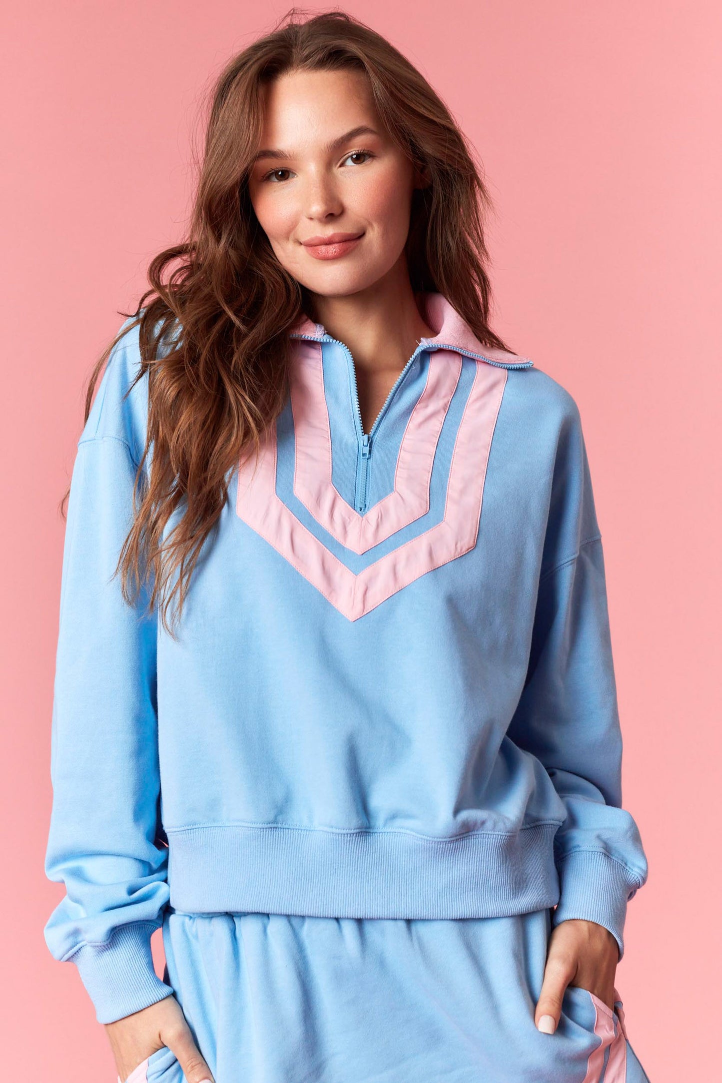 DUSTY BLUE/LT PINK FRENCH TERRY PULLOVER