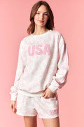PINK FLORAL PRINTED USA SWEATSHIRT & SHORTS 2 PC. SET