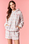 AMERICA'S SWEETHEART FLORAL PRINTED HOODIE & SHORTS 2 PC. SET