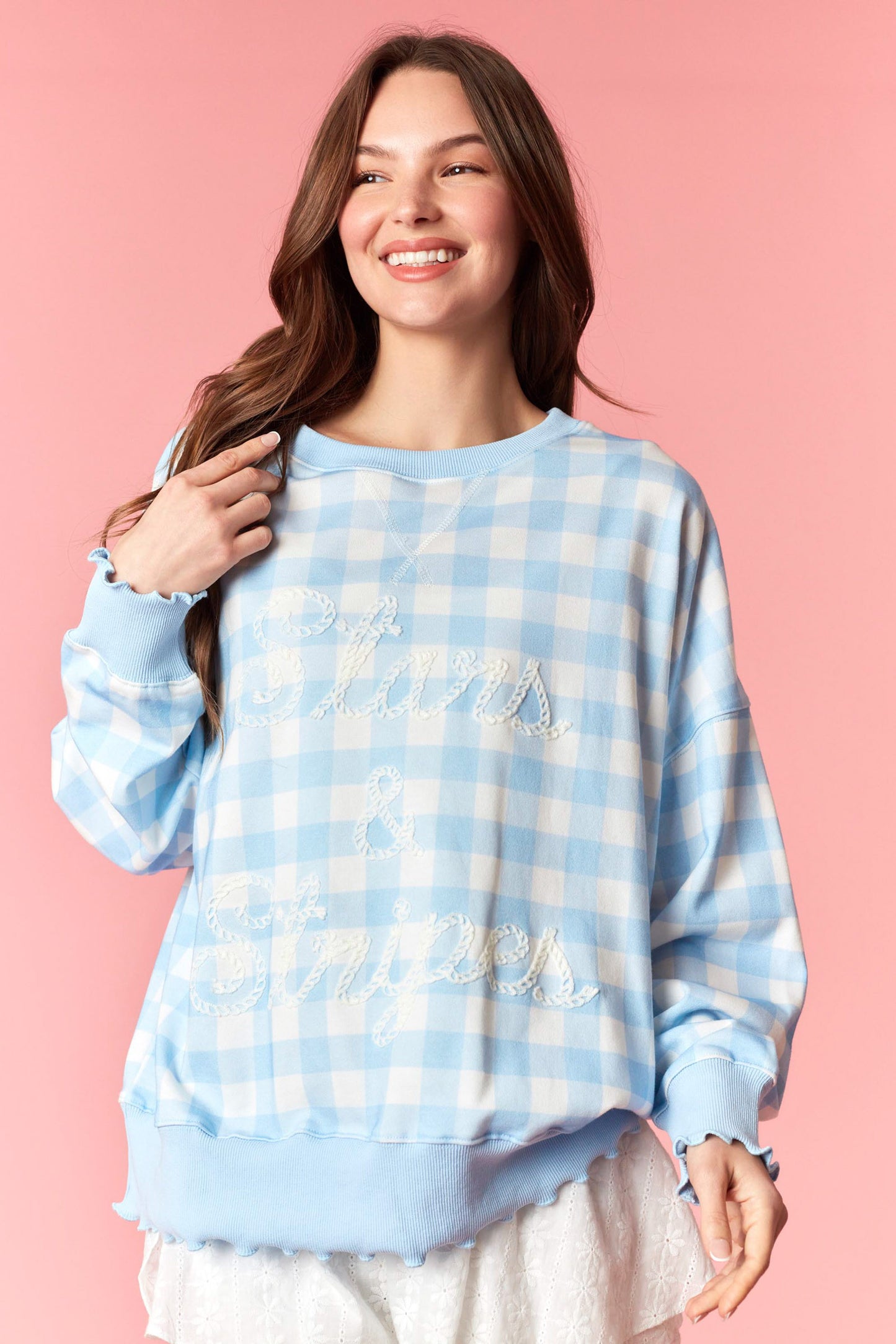 "STARS & STRIPES" LIGHT BLUE CHECKED SWEATSHIRT