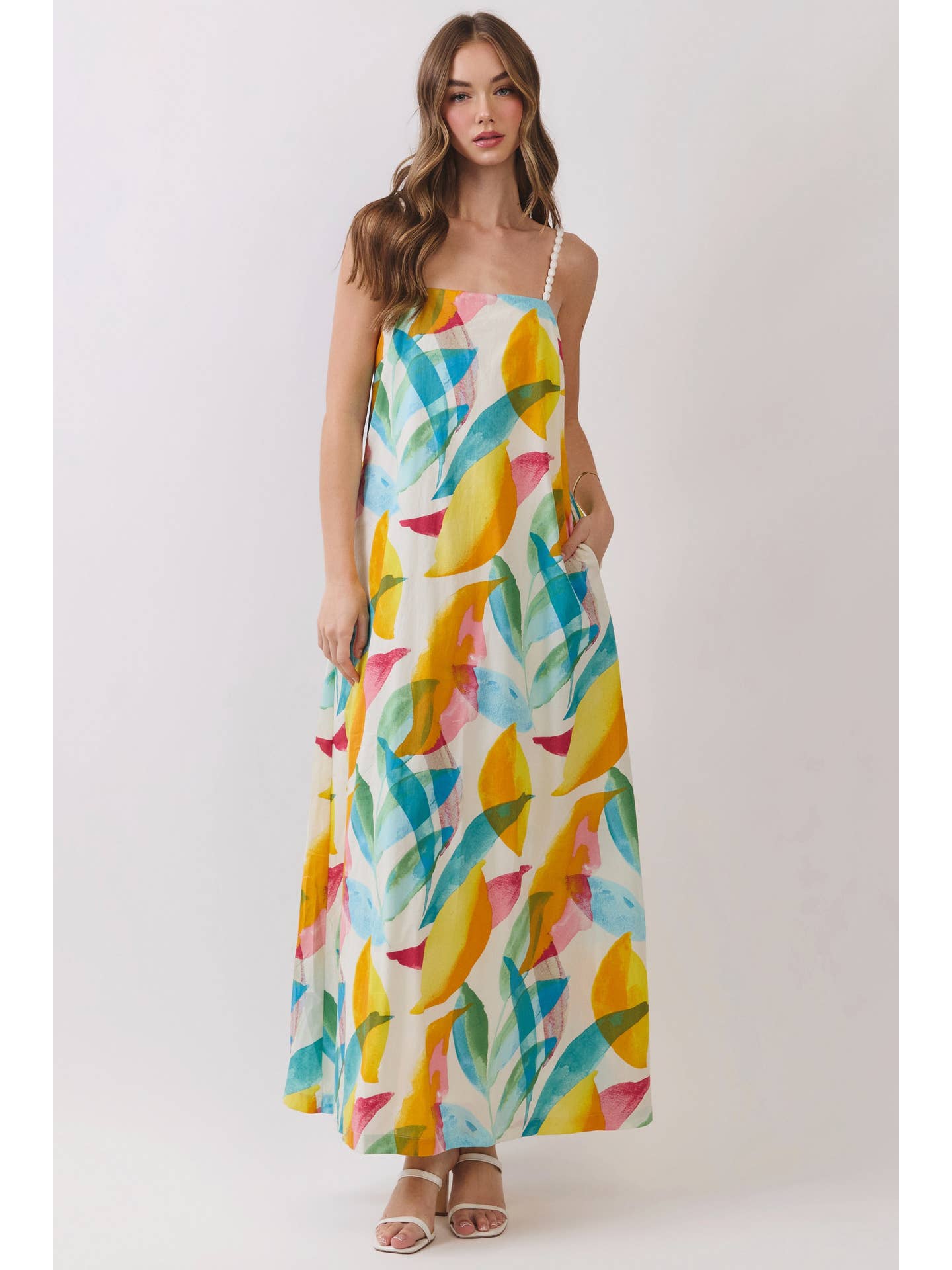 MULTICOLOR ABSTRACT TROPICAL PRINT MAXI DRESS