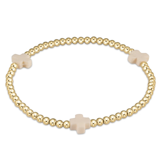 EGIRL SIGNATURE CROSS 3MM GOLD BRACELET - OFF-WHITE