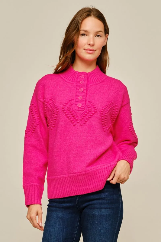 HOT PINK DIAMOND TEXTURE BUTTON FRONT SWEATER