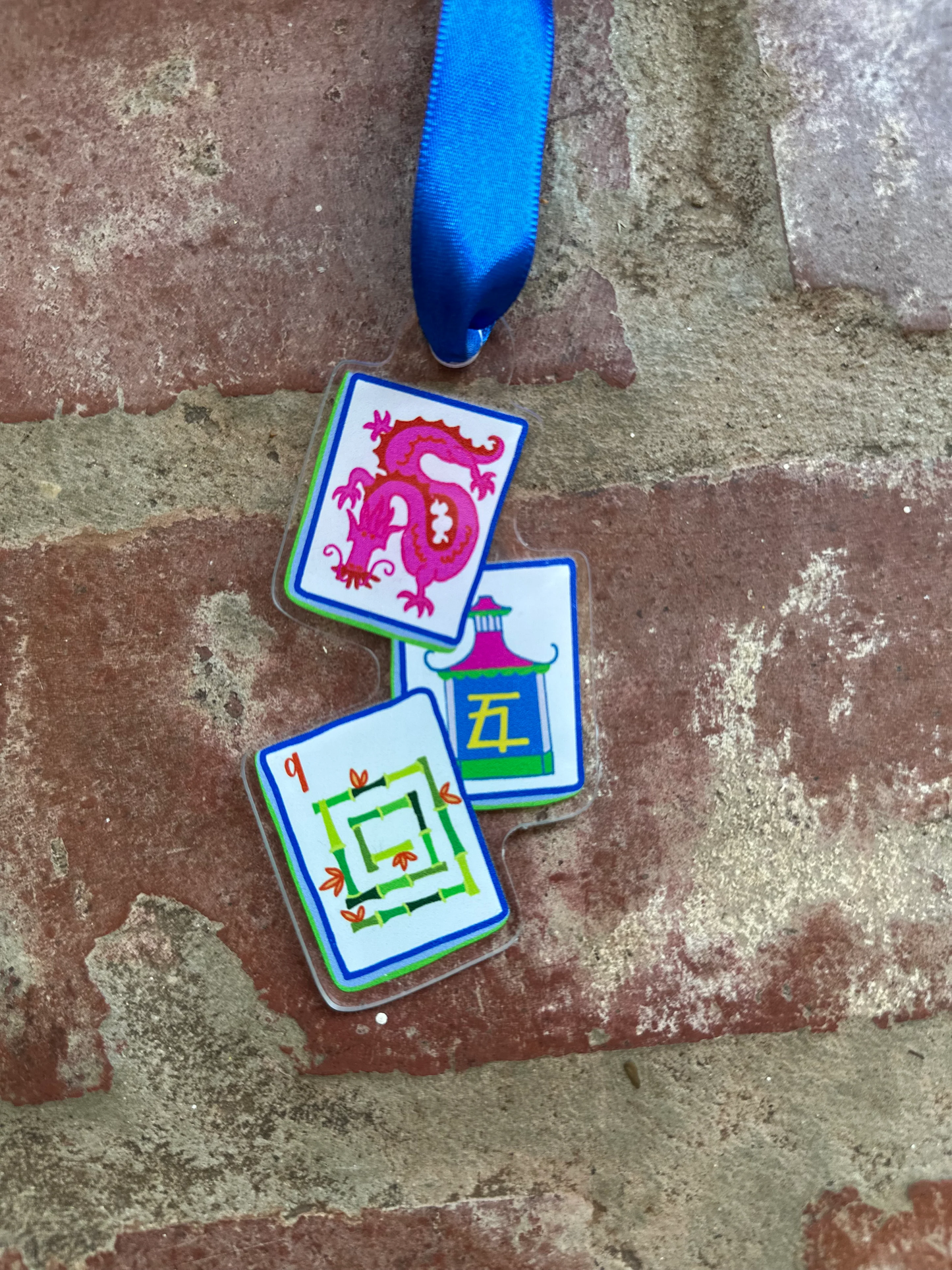 TRIPLE MAHJONG TILE ACRYLIC ORNAMENT