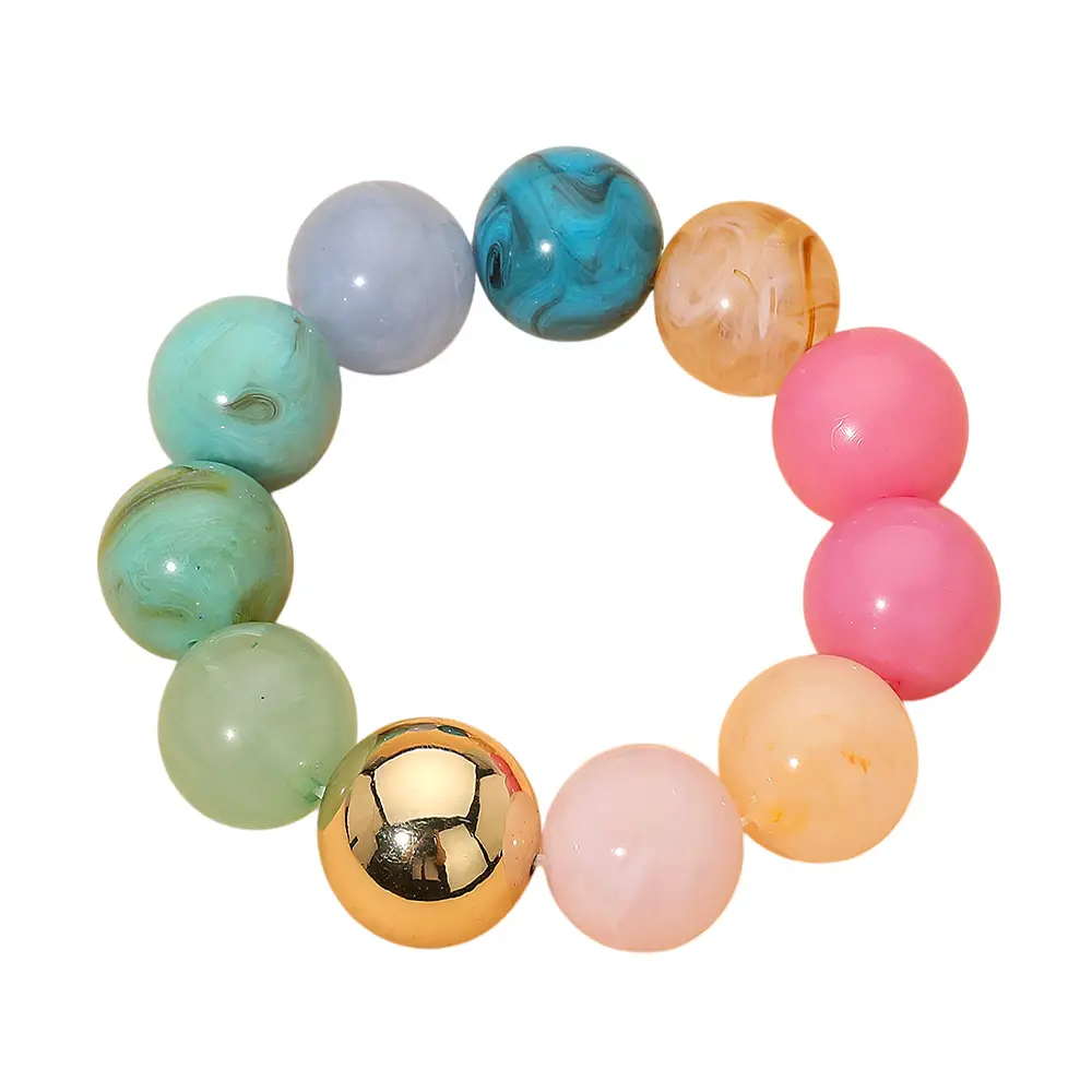 CHUNKY BALL BEADED STRETCH BRACELET - GOLD & MULTI COLOR