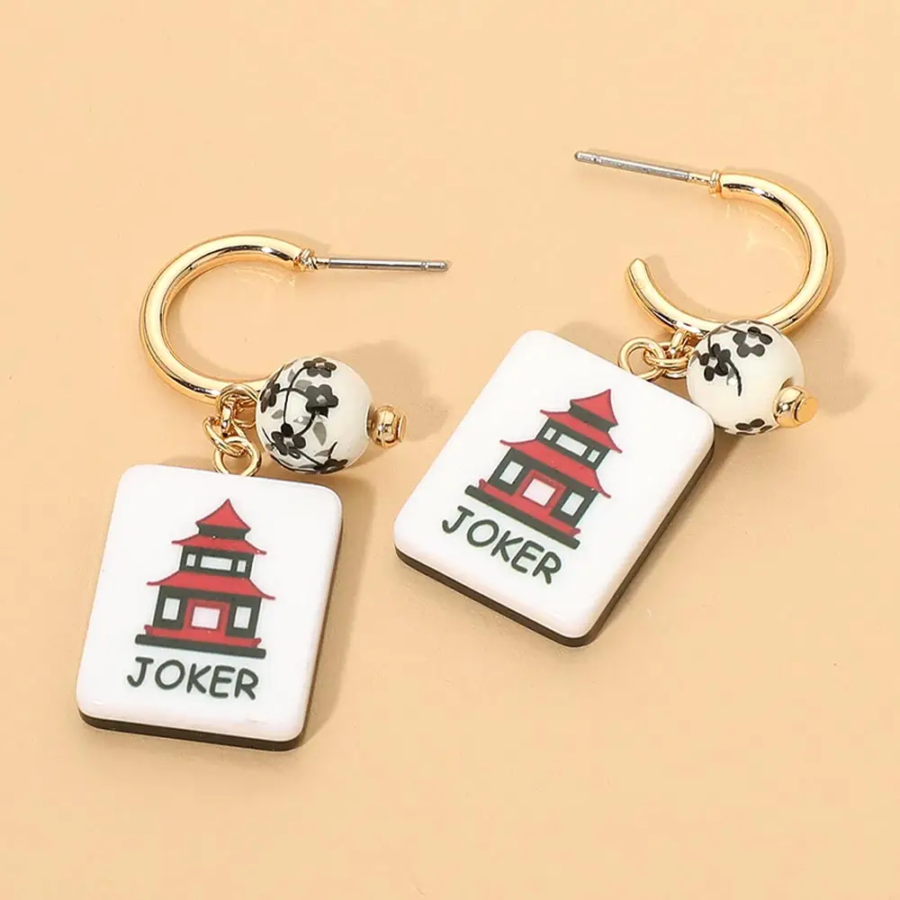 MAHJONG TILE CHARM DROP HOOP EARRINGS