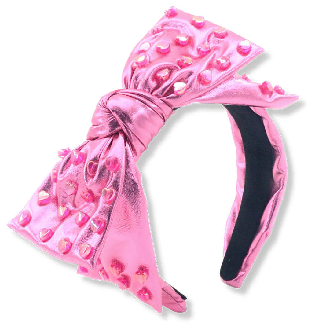 BRIANNA CANNON PINK BOW HEADBAND WITH HEART SEQUINS