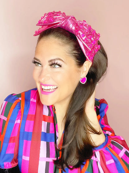 BRIANNA CANNON PINK BOW HEADBAND WITH HEART SEQUINS