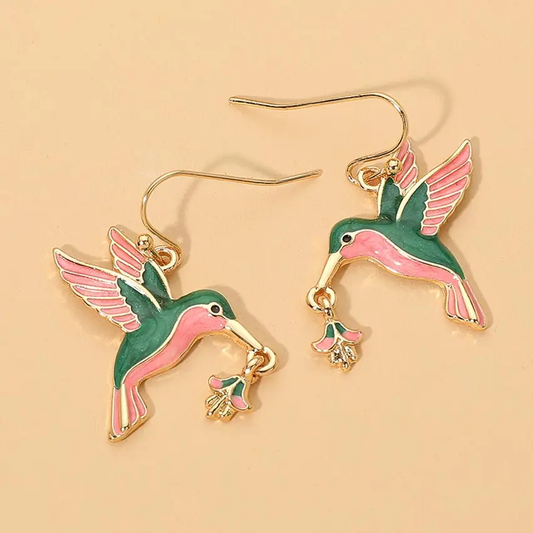 HUMMINGBIRD CHARM DROP DANGLE EARRINGS