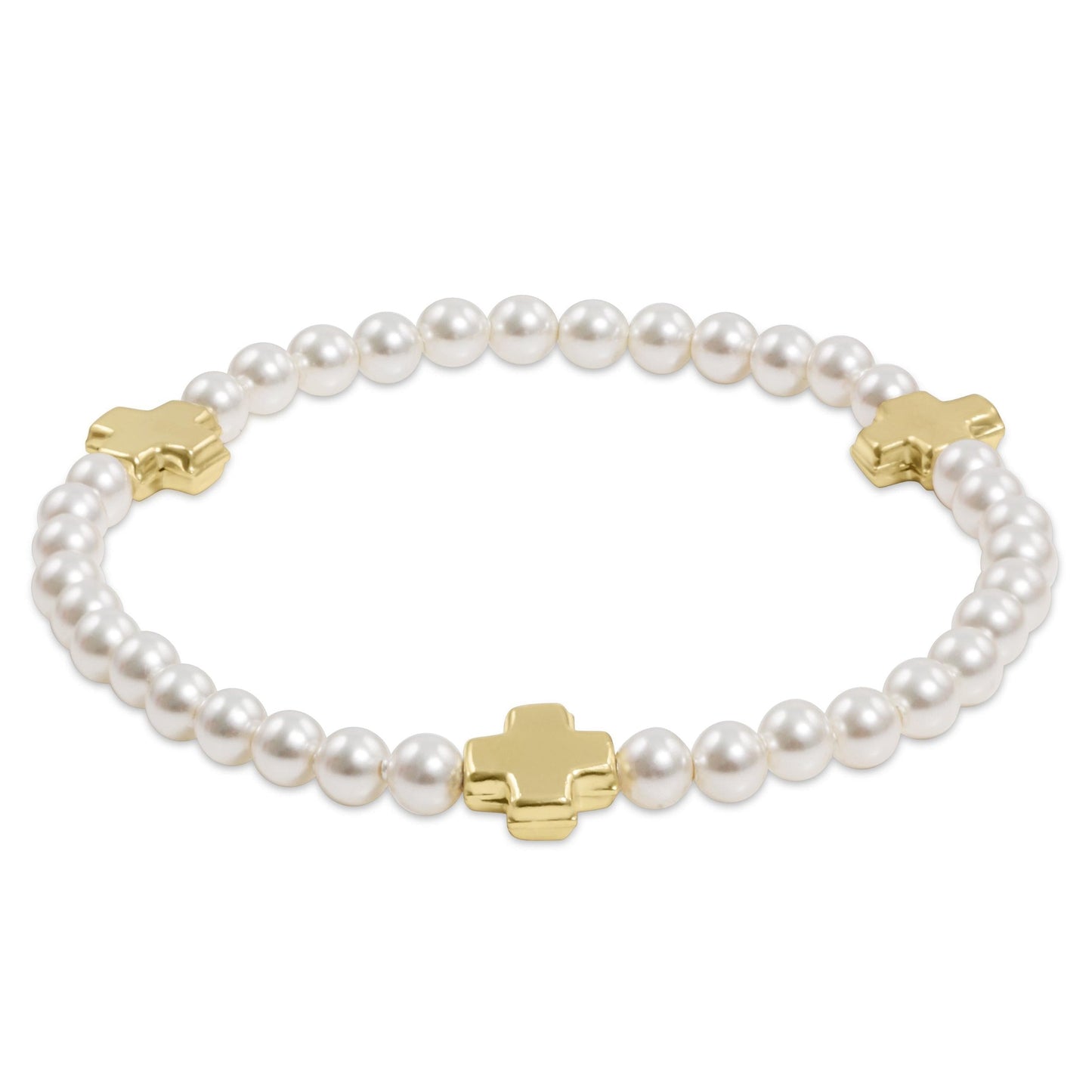 EGIRL SIGNATURE CROSS 4MM PEARL BRACELET - GOLD