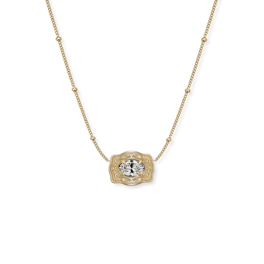 ULTRA MINI BELT BUCKLE NECKLACE WITH CZ ACCENT