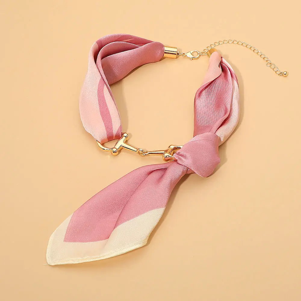 METAL HORSEBIT ACCENT SILKY FABRIC SCARF NECKLACE