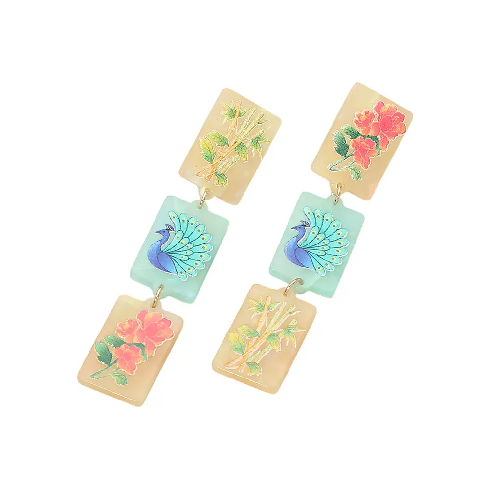 TRIPLE MAHJONG TILE LINK DROP EARRINGS