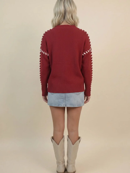 CRIMSON OKLAHOMA WHIP STITCH SWEATER
