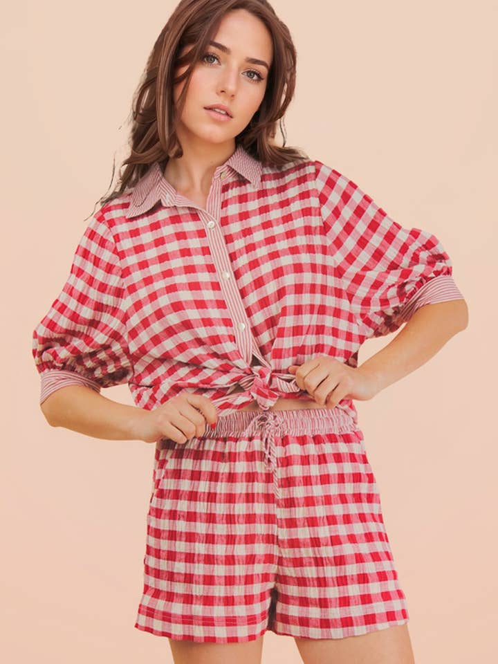 RED CHECKERED 2PC SHORT SET
