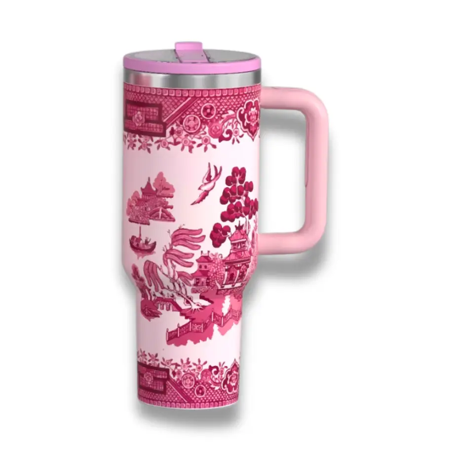 VINTAGE INSPIRED FLIP STRAW TUMBLER WITH HANDLE - 40 OZ