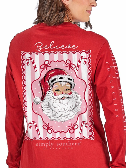 BELIEVE SANTA RED LONG SLEEVE TEE