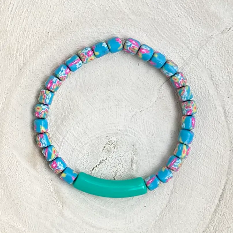 LILLY FLOWER PRINT CLAY BEADS FLORA POLYMER CLAY BRACELET