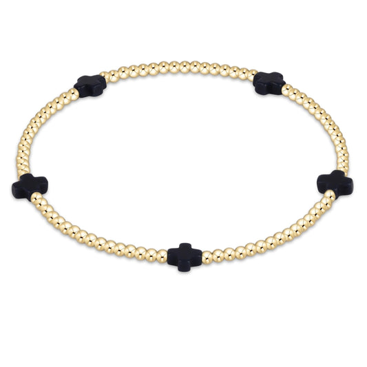 SIGNATURE CROSS SMALL 2MM GOLD BRACELET - NAVY