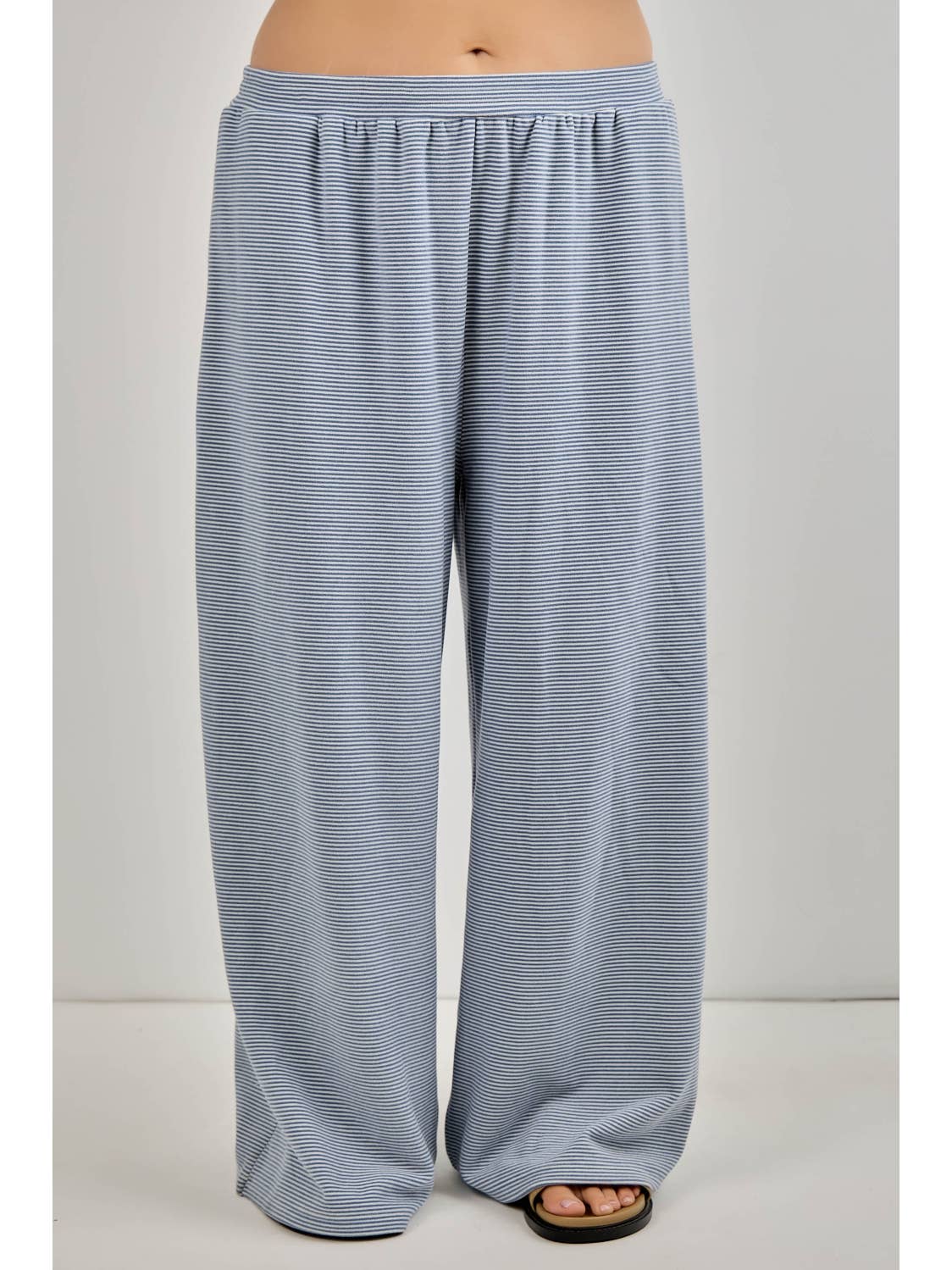 BLUE & CREAM MICRO STRIPED 2PC LONG SLEEVE TOP & PANT SET
