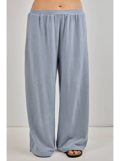 BLUE & CREAM MICRO STRIPED 2PC LONG SLEEVE TOP & PANT SET