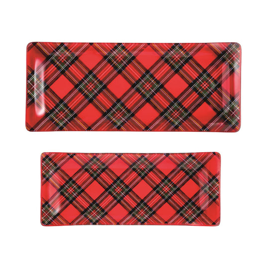 TARTAN GLASS NESTED TRAYS SET OF 2