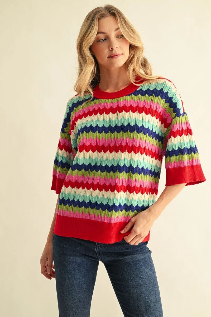 MULTI COLOR ZIG ZAG STRIPE SWEATER
