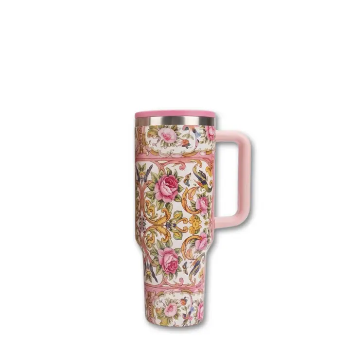 VINTAGE INSPIRED FLIP STRAW TUMBLER WITH HANDLE - 40 OZ