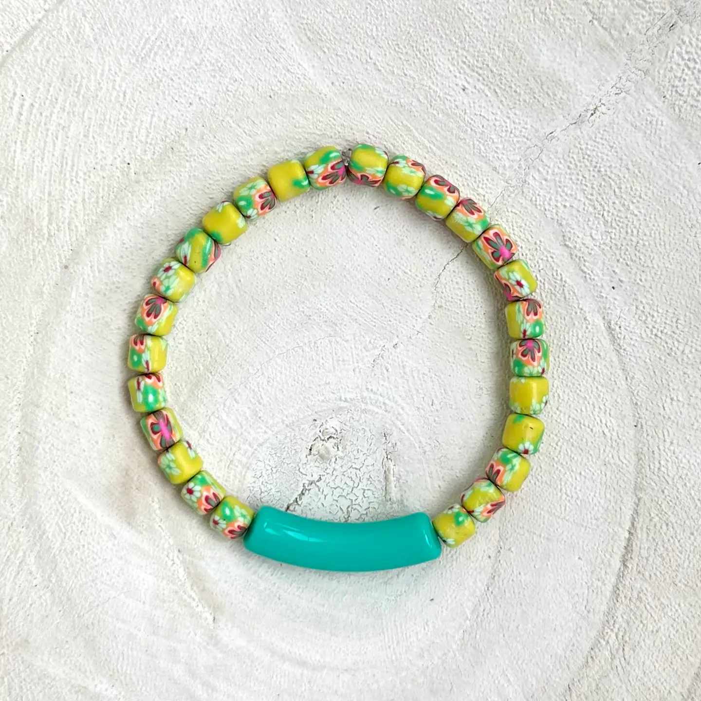 LILLY FLOWER PRINT CLAY BEADS FLORA POLYMER CLAY BRACELET