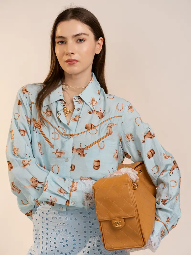 BLUE WESTERN PRINTED LONG SLEEVE BUTTON UP SHIRT