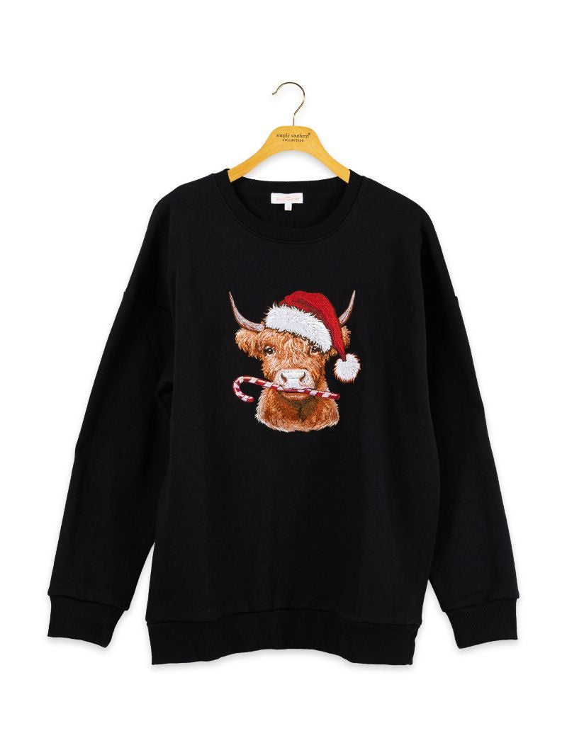 SIMPLY SOUTHERN BLACK HOLIDAY COW CREWNECK SWEATSHIRT