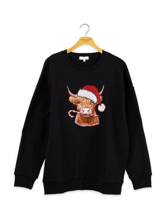 SIMPLY SOUTHERN BLACK HOLIDAY COW CREWNECK SWEATSHIRT