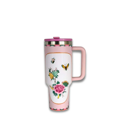VINTAGE INSPIRED FLIP STRAW TUMBLER WITH HANDLE - 40 OZ