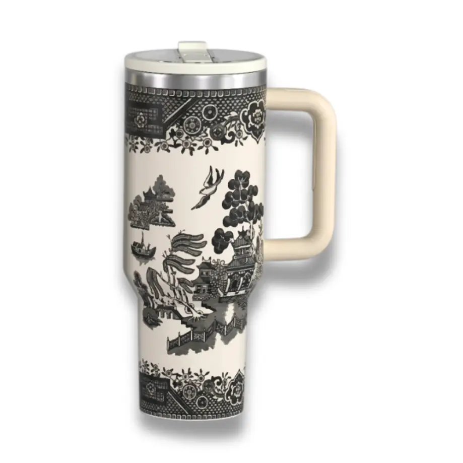 VINTAGE INSPIRED FLIP STRAW TUMBLER WITH HANDLE - 40 OZ