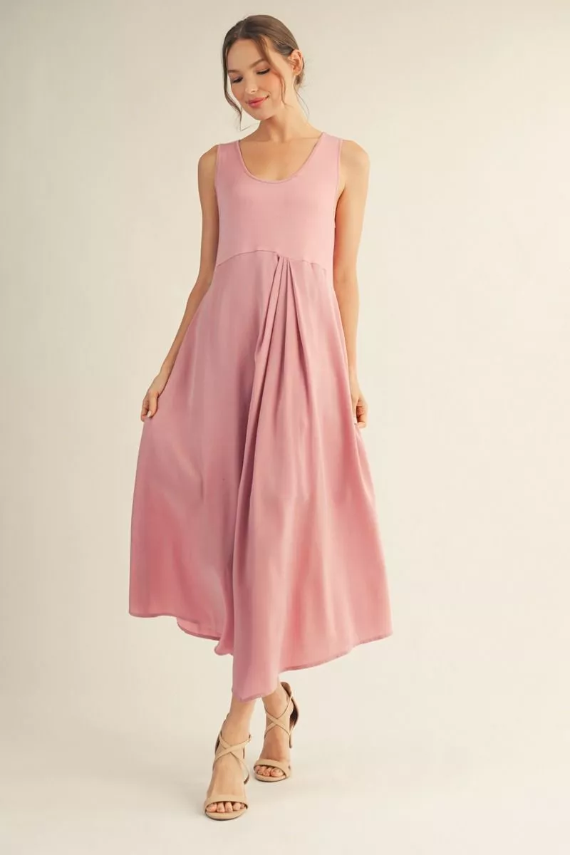 MAUVE SLEEVELESS MIDI DRESS & SWEATER 2PC SET
