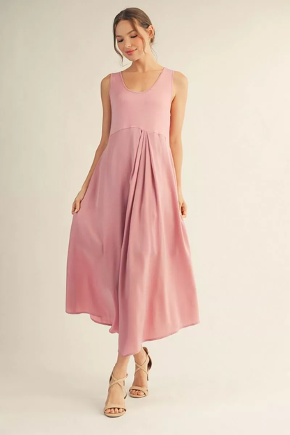 MAUVE SLEEVELESS MIDI DRESS & SWEATER 2PC SET